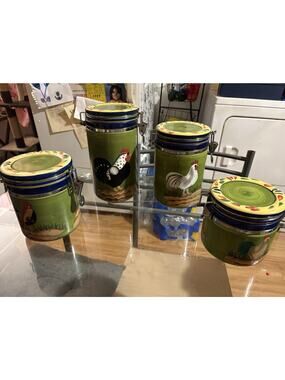 VTG Provence Baum Brothers "Style Eyes" 4 Piece Canister Set Rooster Collection